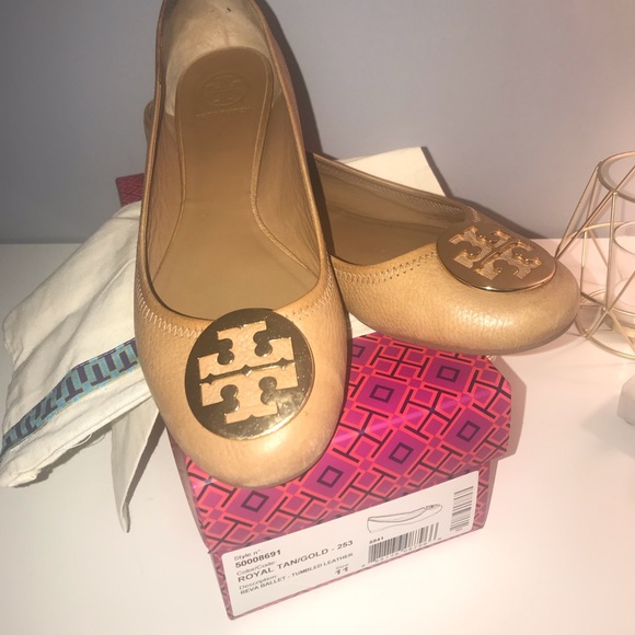 Tory Burch Shoes - Tory Burch Reva Ballet Flats Royal Tan/Gold